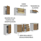 Cocina Integral Glamy 2.40 m con Mesón de Acero Blanco/Marrón 03