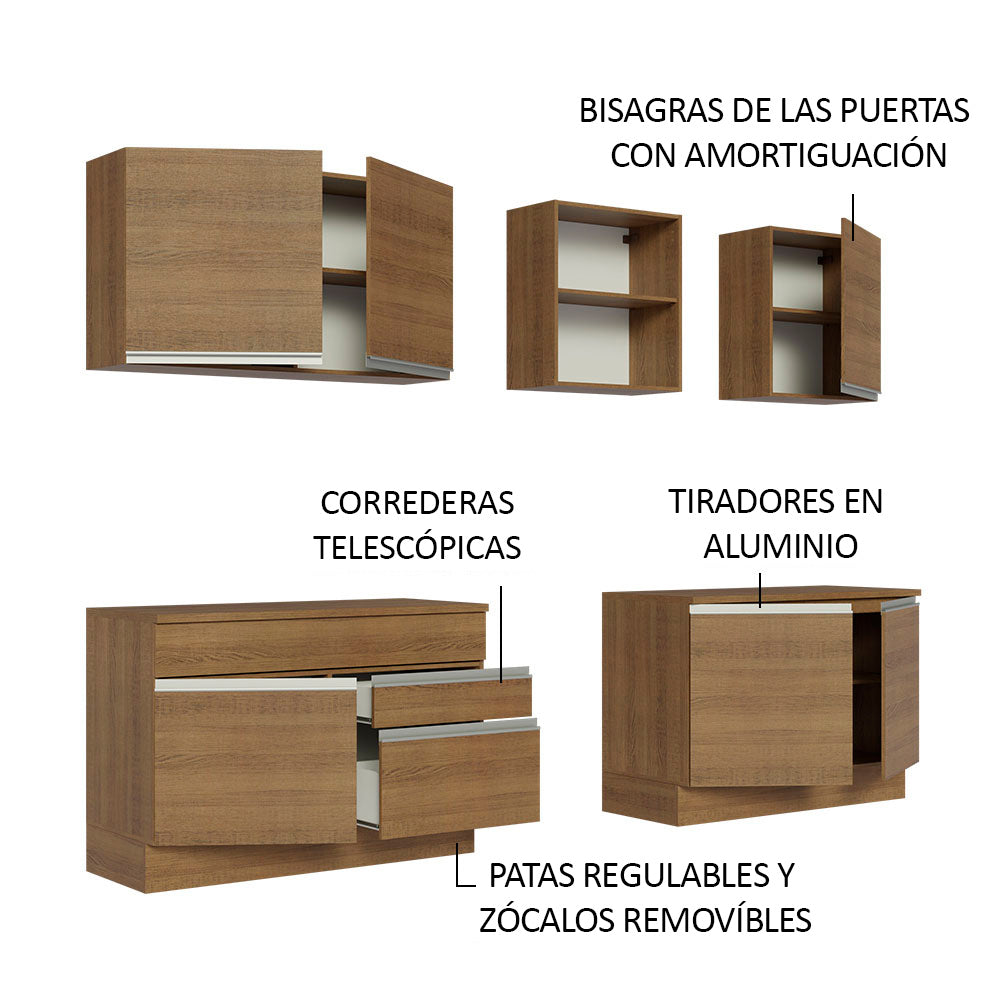 Cocina Integral Glamy 2.40 m con Encimeras Marrón 06
