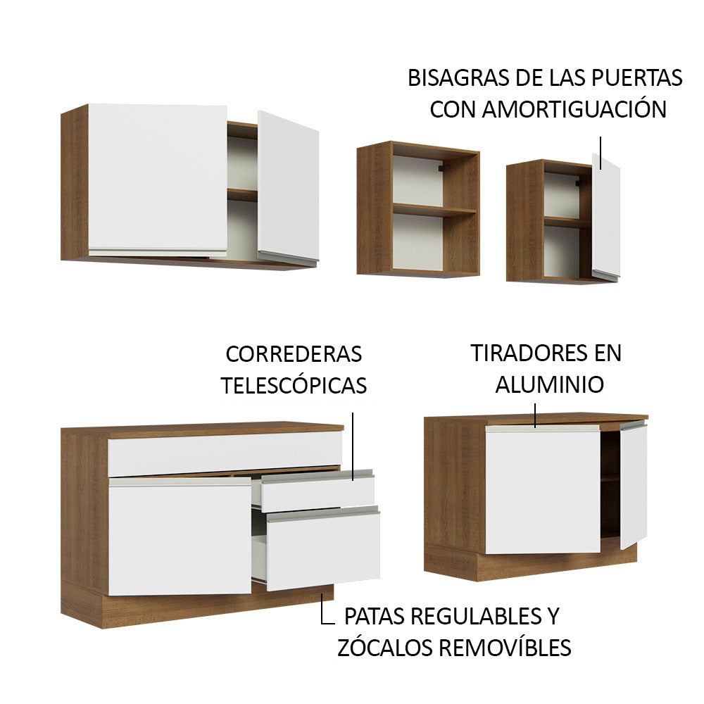 Cocina Integral Glamy 2.40 m con Encimeras Marrón/Blanco 06