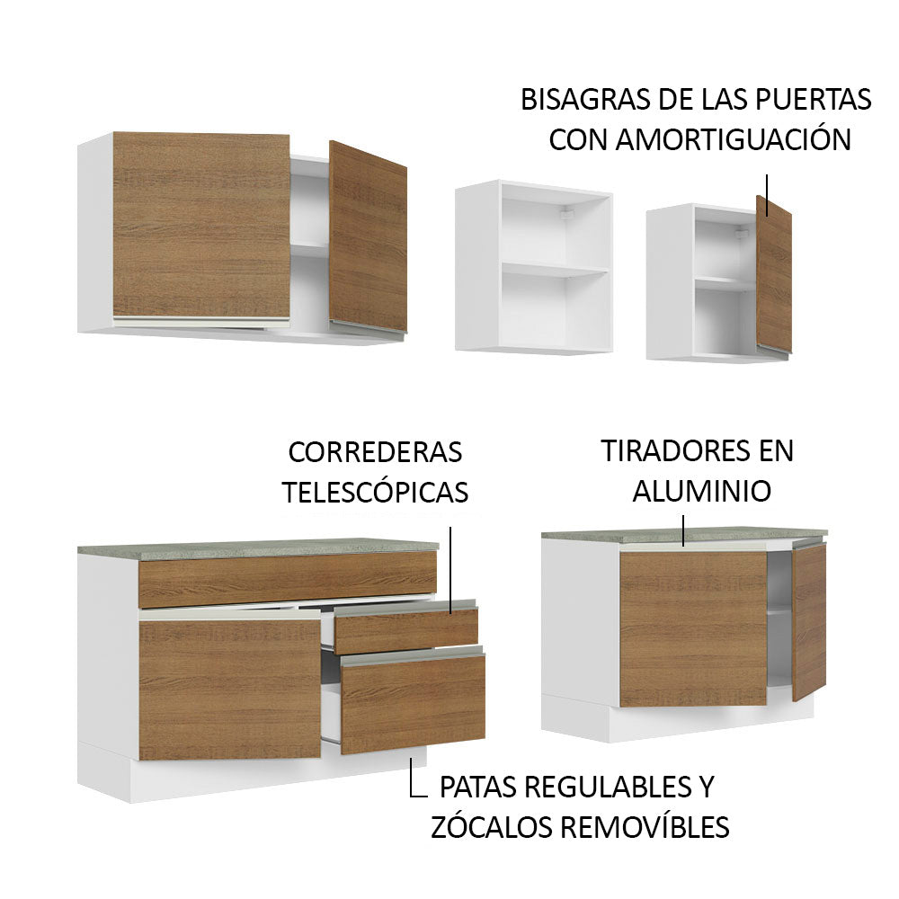 Cocina Integral Glamy 2.40 m con Encimeras Blanco/Marrón 06