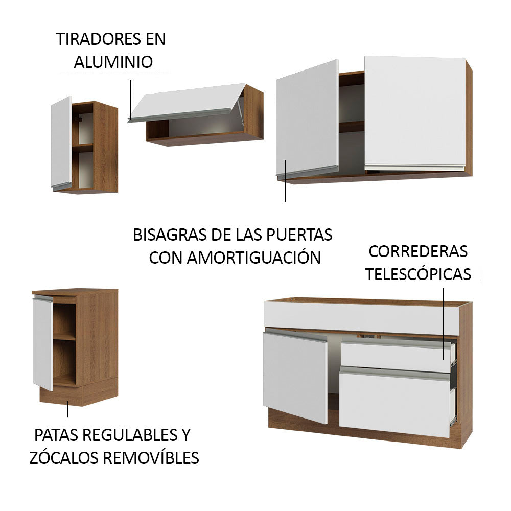 Cocina Integral Glamy 2.40 Metros Marrón/Blanco 07