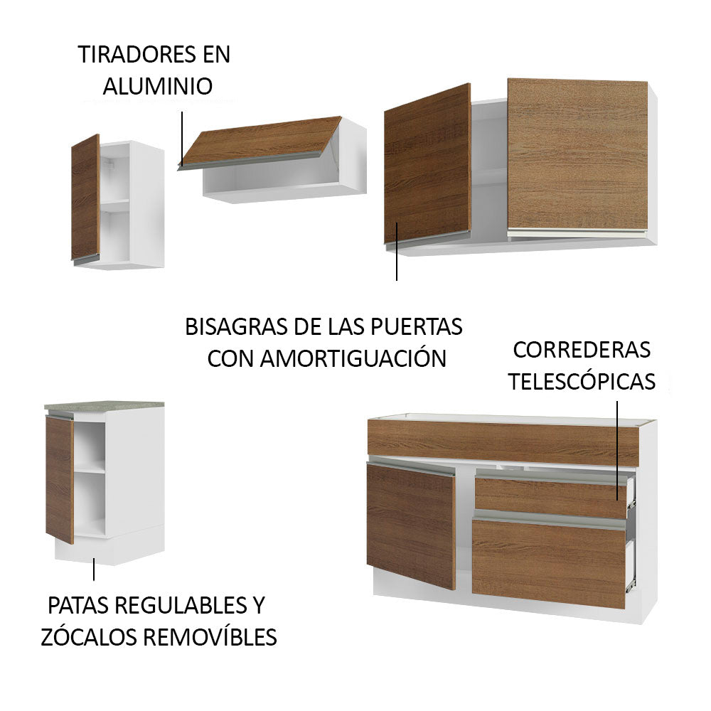 Cocina Integral Glamy 2.40 Metros Blanco/Marrón 07