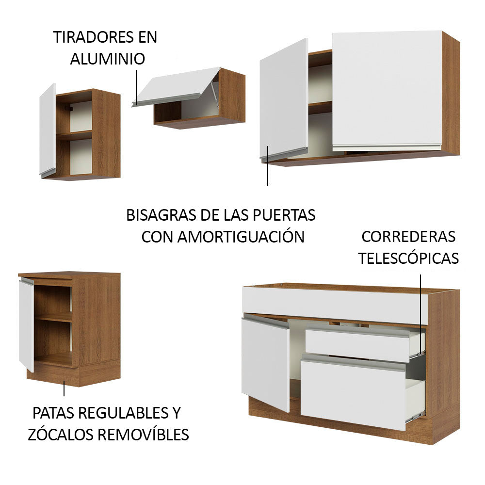 Cocina Integral Glamy 2.40 Metros Marrón/Blanco 08