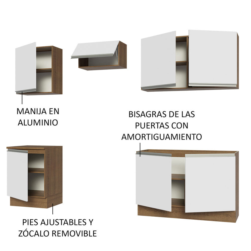 Cocina Integral Glamy 2.40 Metros Marrón/Blanco 09