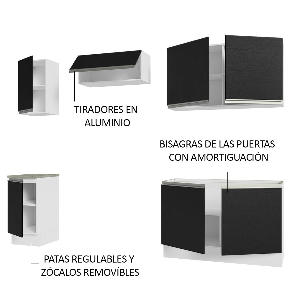 Cocina Integral Glamy 2.40 Metros Blanco/Negro 10