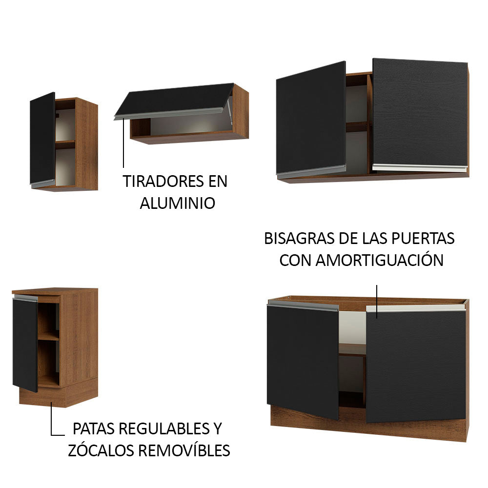 Cocina Integral Glamy 2.40 Metros Marrón/Negro 10