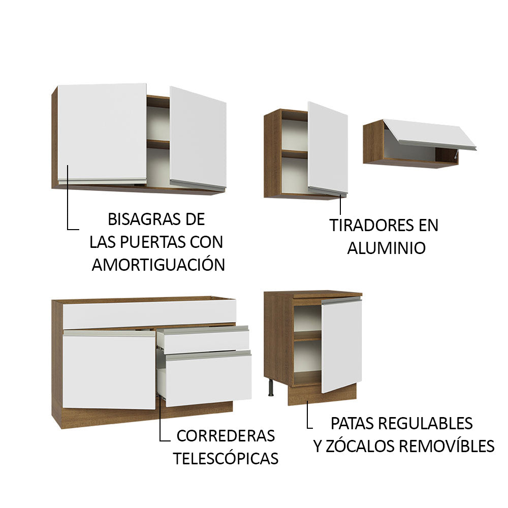 Cocina Integral Glamy 2.60 Metros Marrón/Blanco 03