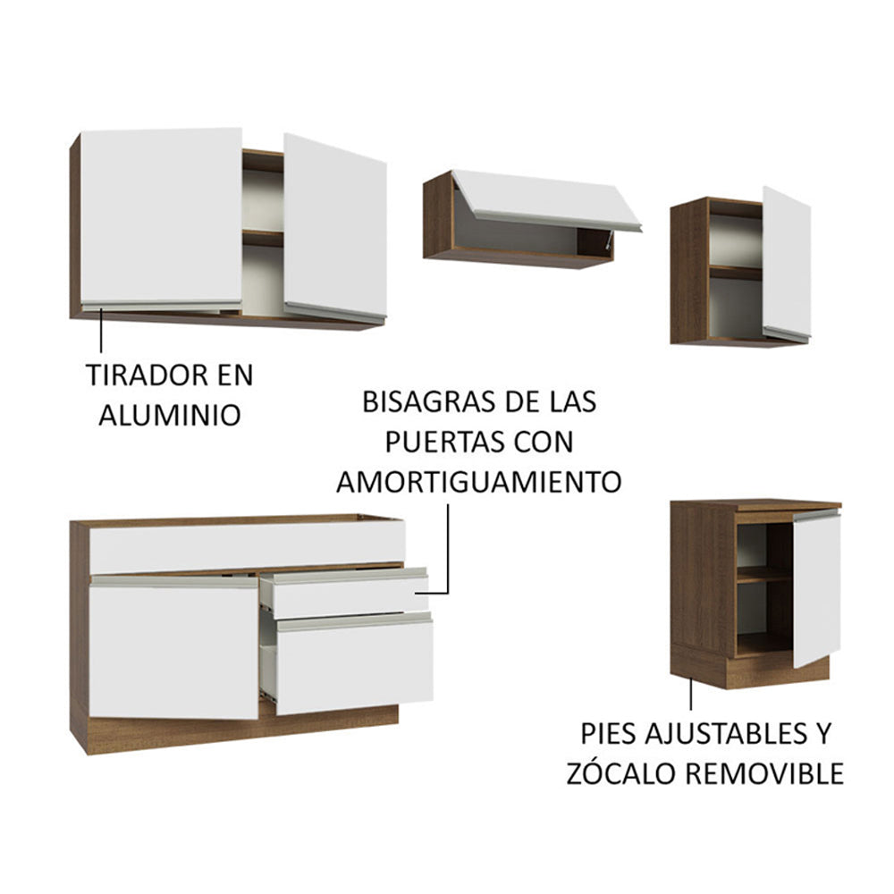 Cocina Integral Glamy 2.60 Metros Marrón/Blanco 04