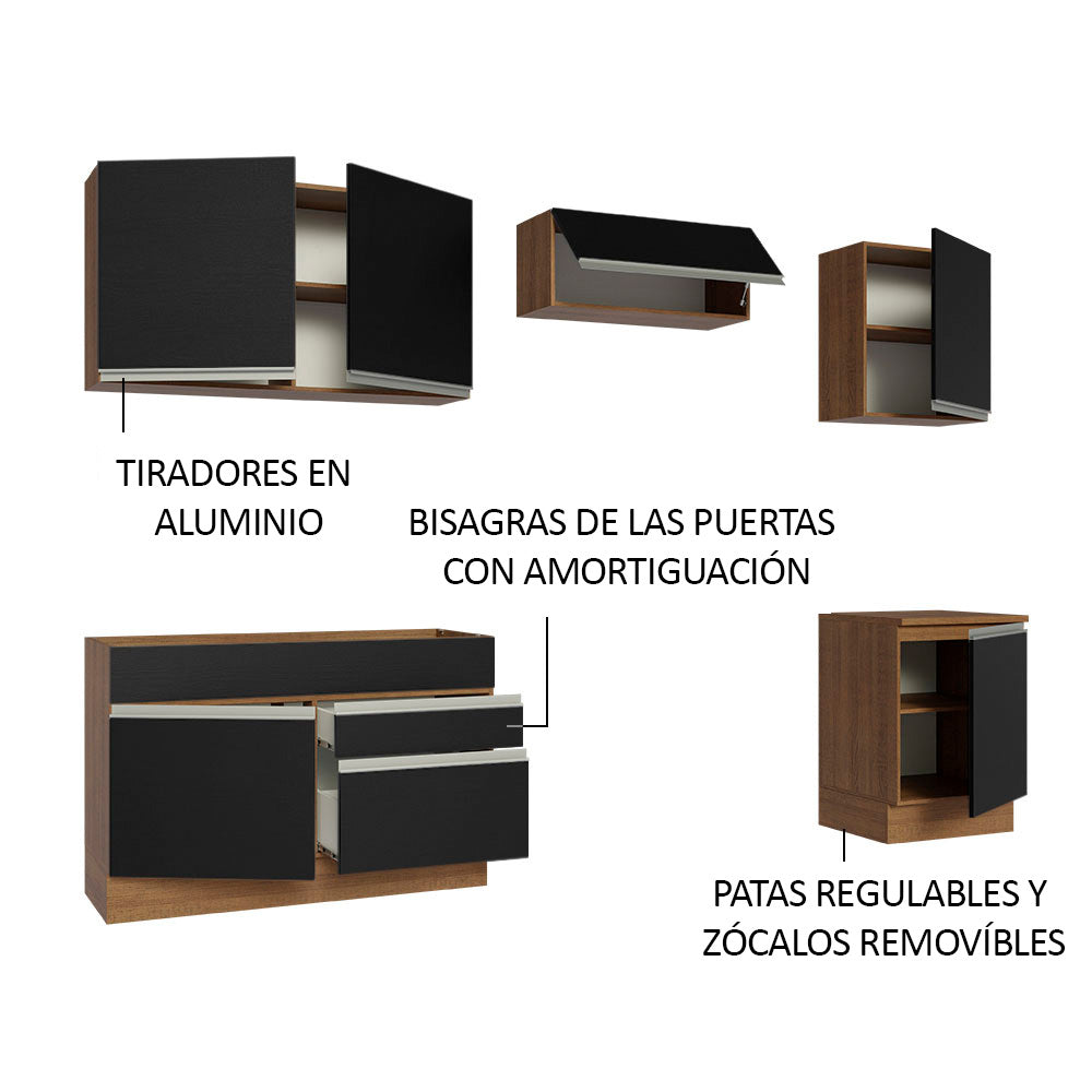 Cocina Integral Glamy 2.60 Metros Marrón/Negro 05