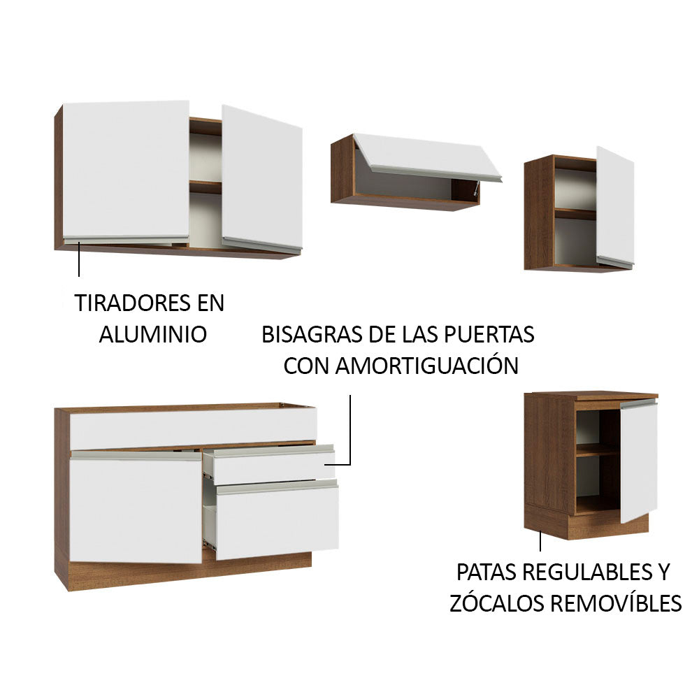 Cocina Integral Glamy 2.60 Metros Marrón/Blanco 05