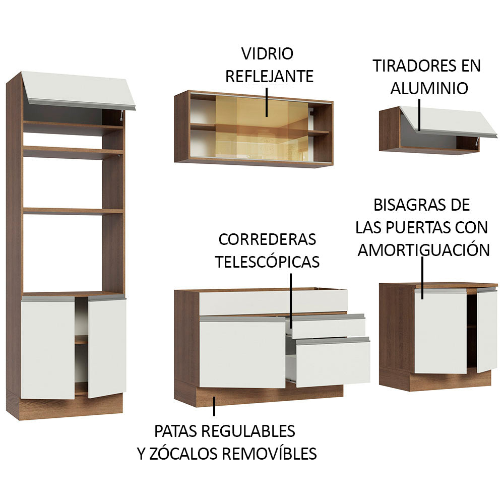 Cocina Integral Glamy 2.70 Metros Marrón/Blanco 10