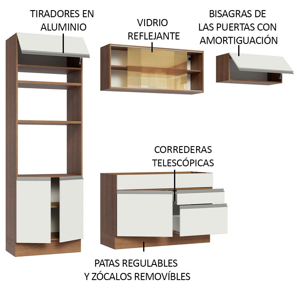 Cocina Integral Glamy 2.70 Metros Marrón/Blanco 11