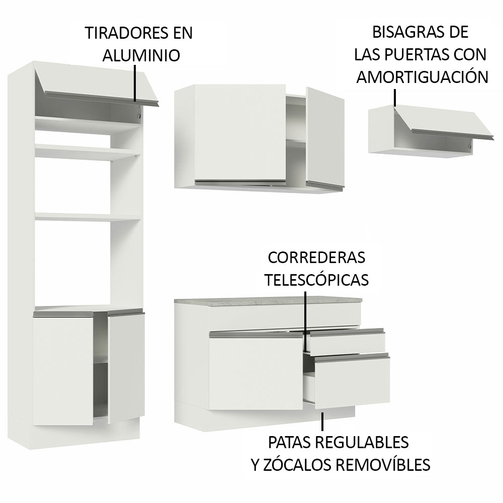 Cocina Integral Glamy 2.70 m con Encimera Blanco 14