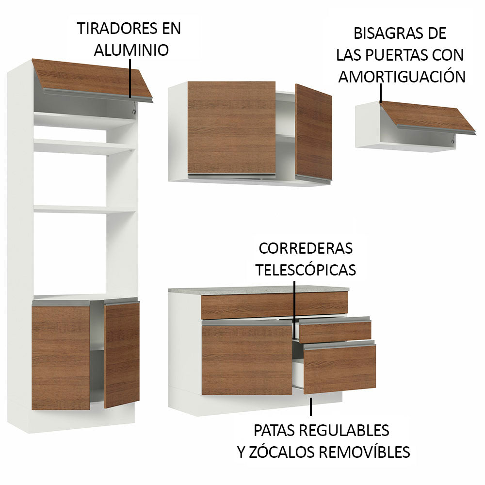Cocina Integral Glamy 2.70 m con Encimera Blanco/Marrón 14