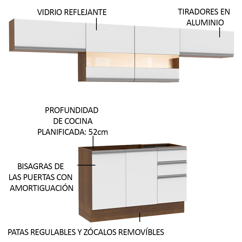 Cocina Integral Marina 2.80 Metros Marrón/Blanco