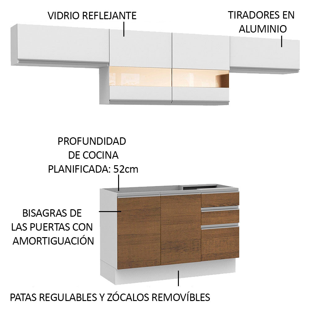 Cocina Integral Marina 2.80 Metros Blanco/Marrón/Blanco