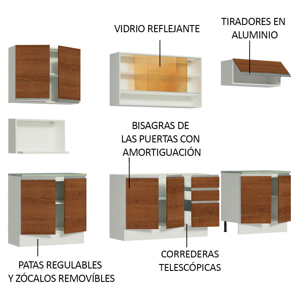 Cocina Integral Genova 2.80 Metros Blanco/Marrón