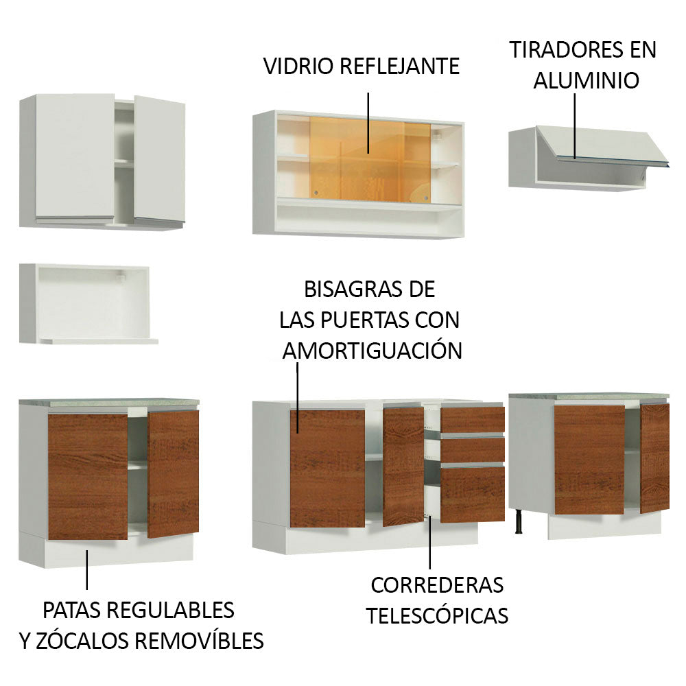 Cocina Integral Genova 2.80 Metros Blanco/Marrón/Blanco