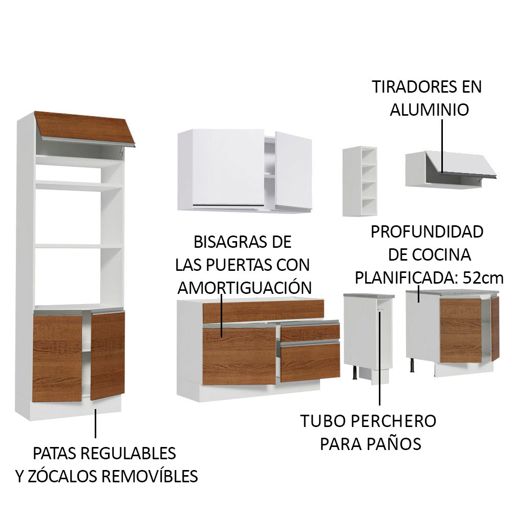 Cocina Integral Vicenza 2.90 m con Encimera Blanco/Marrón/Blanco 12