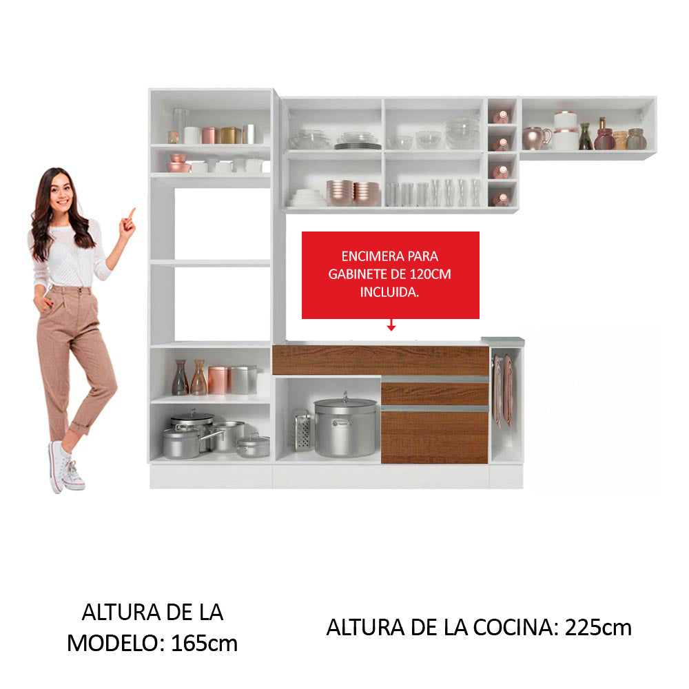 Cocina Integral Safira 2.90 m con Encimera 14 Blanco/Marrón/Blanco