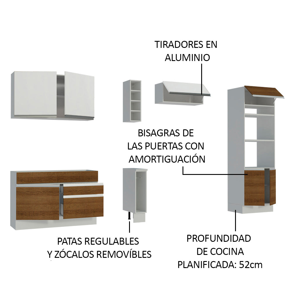 Cocina Integral Cristal 2.90 Metros Blanco/Marrón/Blanco 10