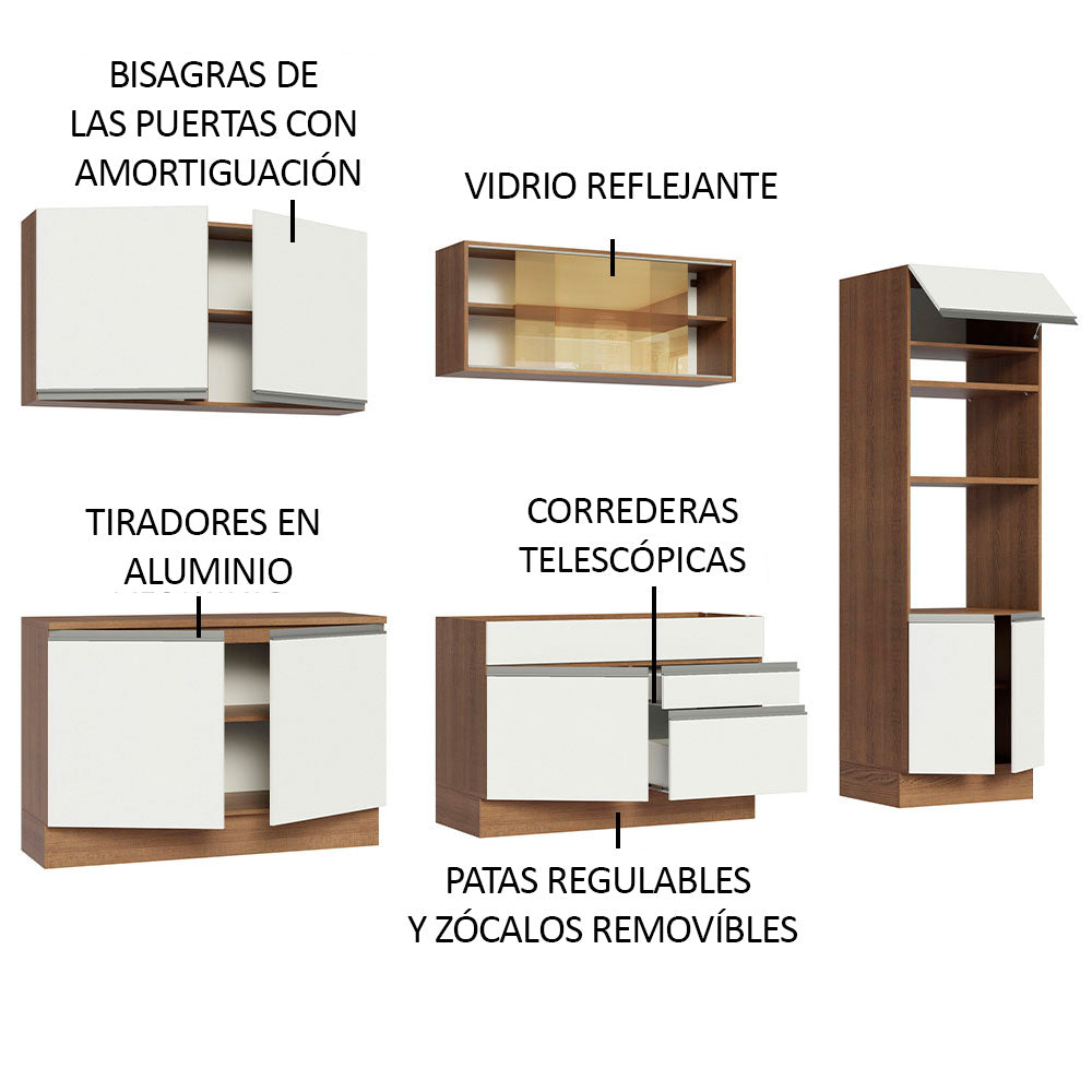 Cocina Integral Glamy 3.10 Metros Marrón/Blanco 01