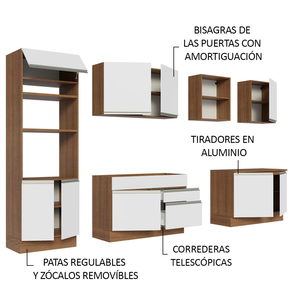 Cocina Integral Glamy 3.10 Metros Marrón/Blanco 02