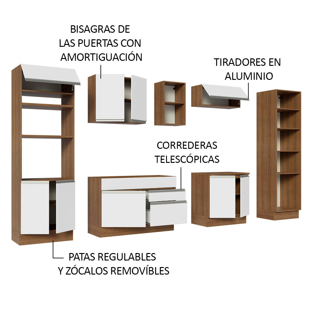 Cocina Integral Glamy 3.30 Metros Marrón/Blanco