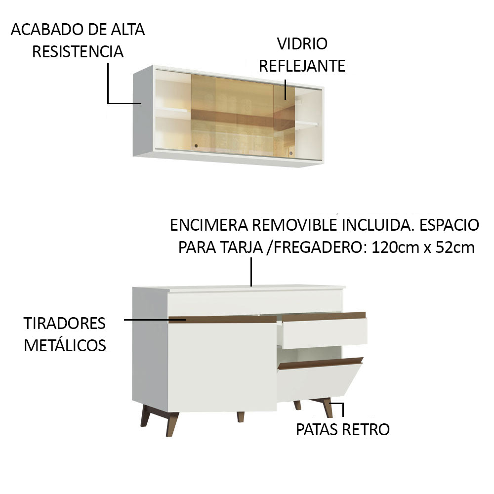 Cocina Integral Reims 1.20 m con Encimera Blanco 01