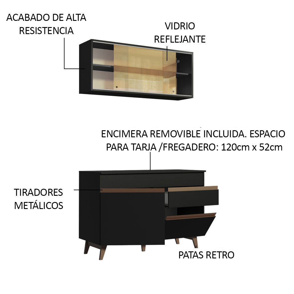 Cocina Integral Reims 1.20 m con Encimera Negro 01