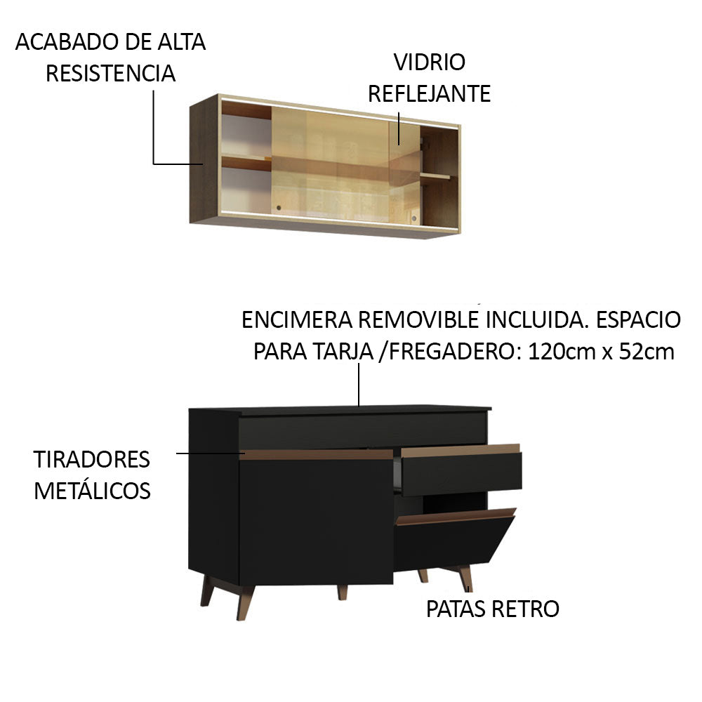 Cocina Integral Reims 1.20 m con Encimera Negro/Marrón 01