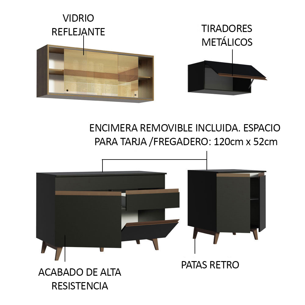 Cocina Integral Reims 1.90 m con Encimera Negro/Marrón 01
