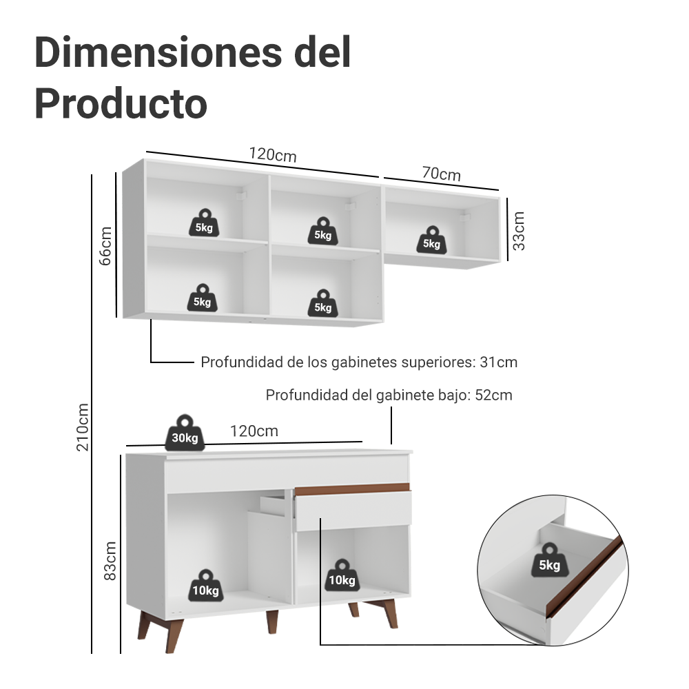 Cocina Integral Reims 1.90 m con Encimera Blanco 04