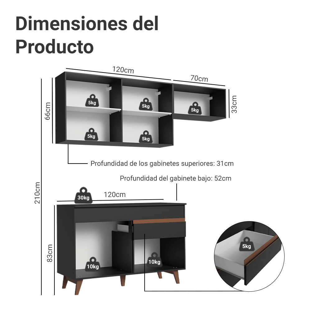 Cocina Integral Reims 1.90 m con Encimera Negro 04