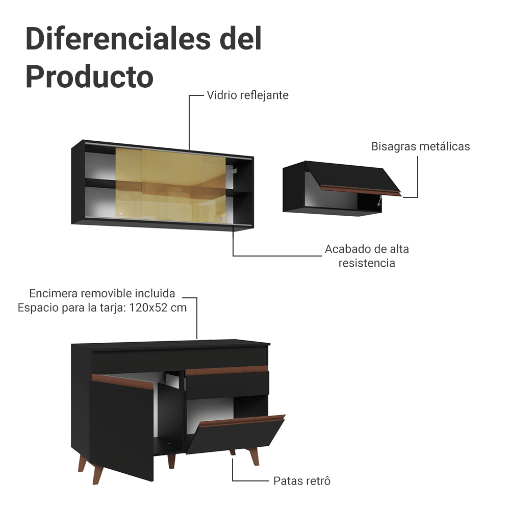 Cocina Integral Reims 1.90 m con Encimera Negro 05