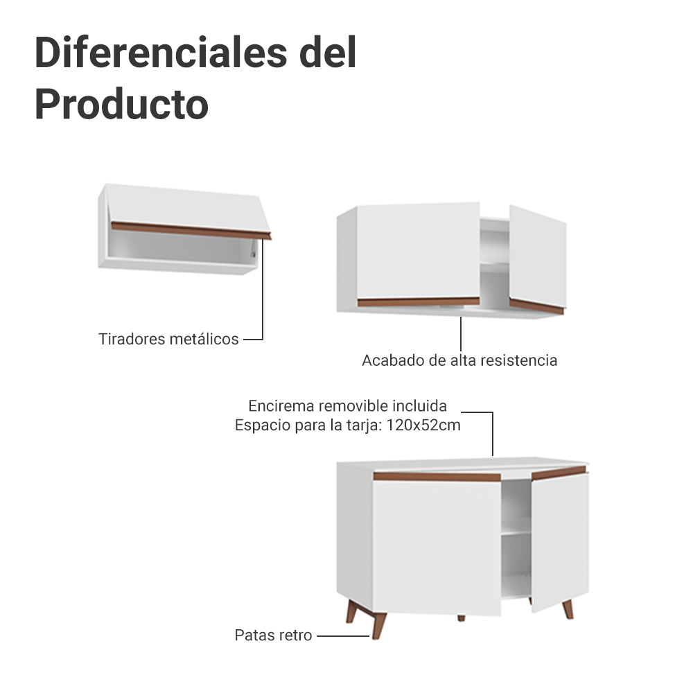 Cocina Integral Reims 1.90 m con Encimera Blanco 08