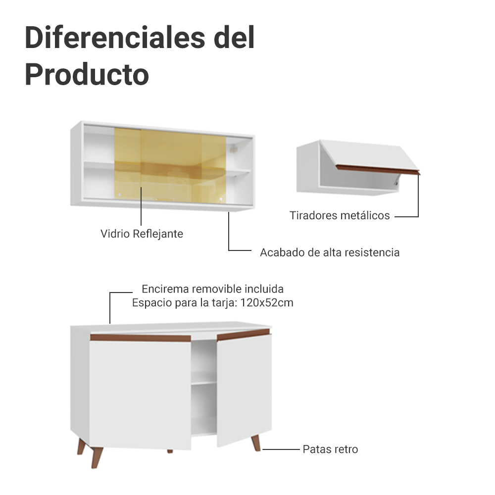 Cocina Integral Reims 1.90 m con Encimera Blanco 09