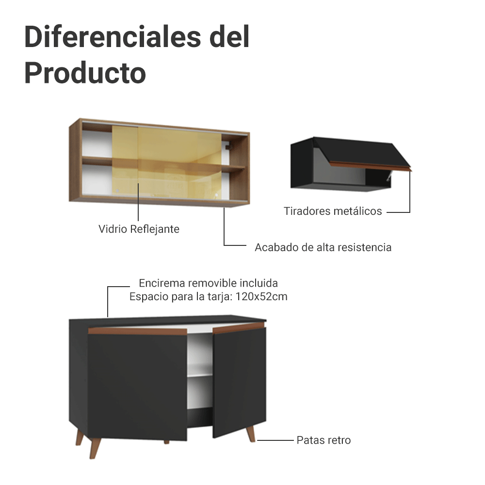 Cocina Integral Reims 1.90 m con Encimera Negro/Marrón 09
