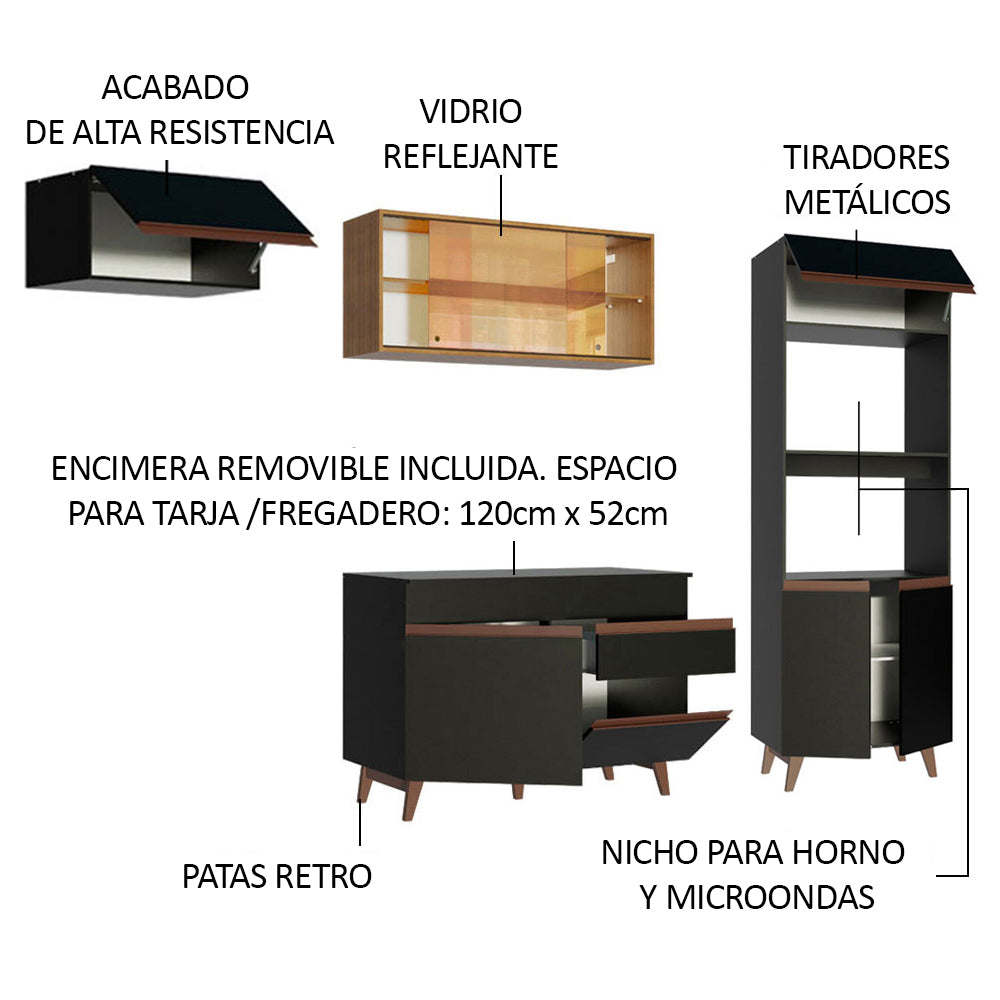 Cocina Integral Reims 2.60 m con Encimera Negro/Marrón 01