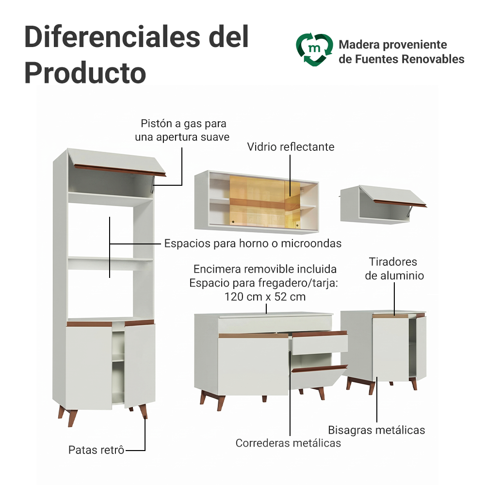 Cocina Integral Reims 2.60 m con Encimera Blanco 02