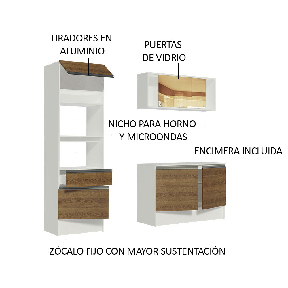 Cocina Integral Diamante Pop 1.80 m con Encimera Blanco/Marrón