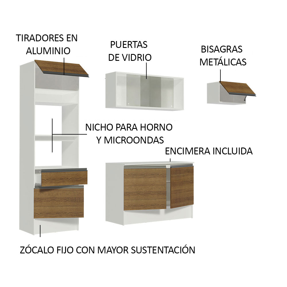 Cocina Integral Topazio 2.40 m con Encimera Blanco/Marrón 01