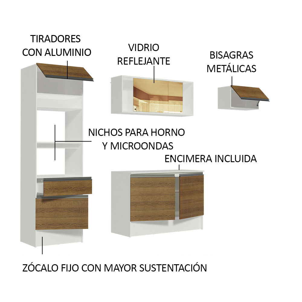 Cocina Integral Diamante 2.40 m con Encimera Blanco/Marrón 02