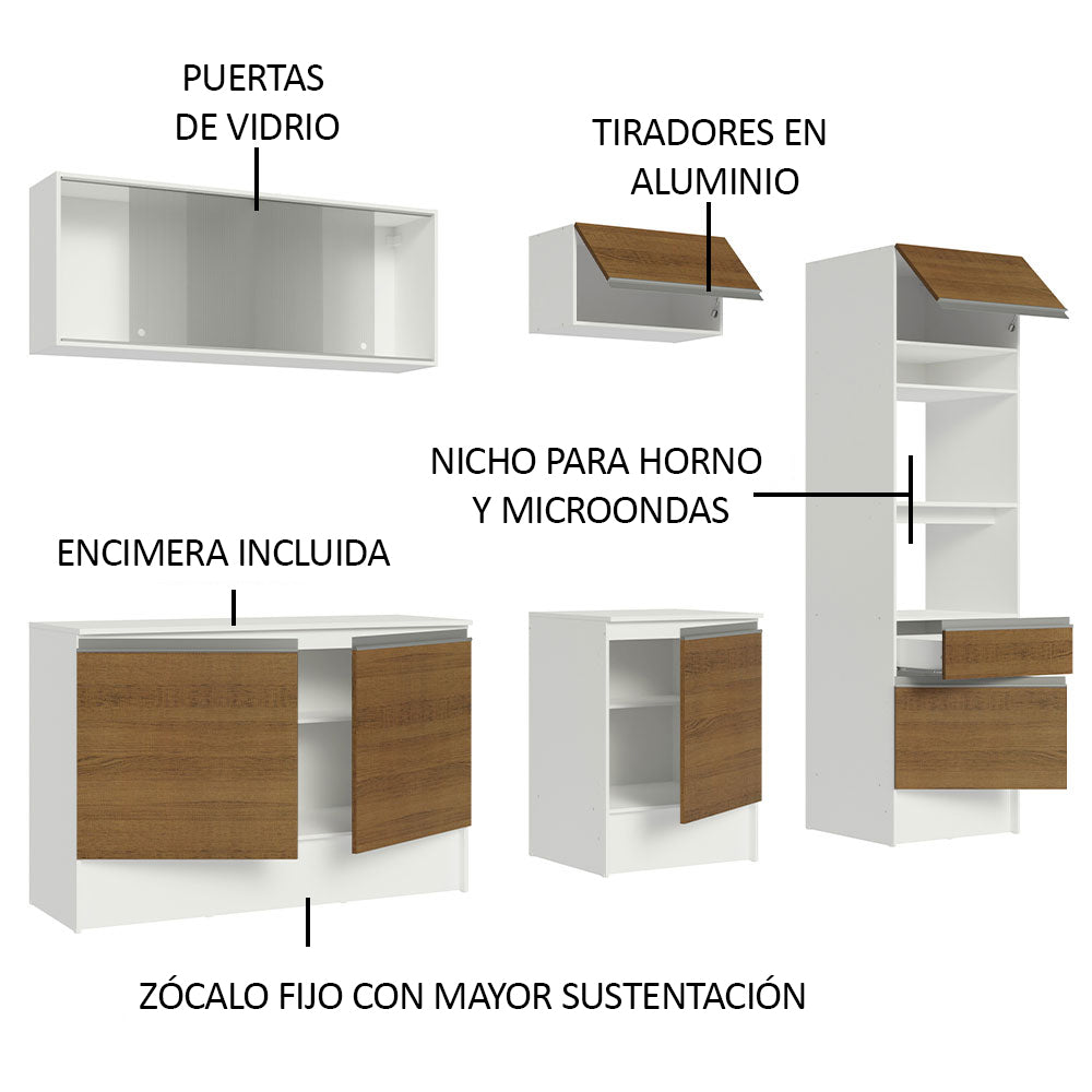 Cocina Integral Topazio 2.40 m con Encimera Blanco/Marrón 05