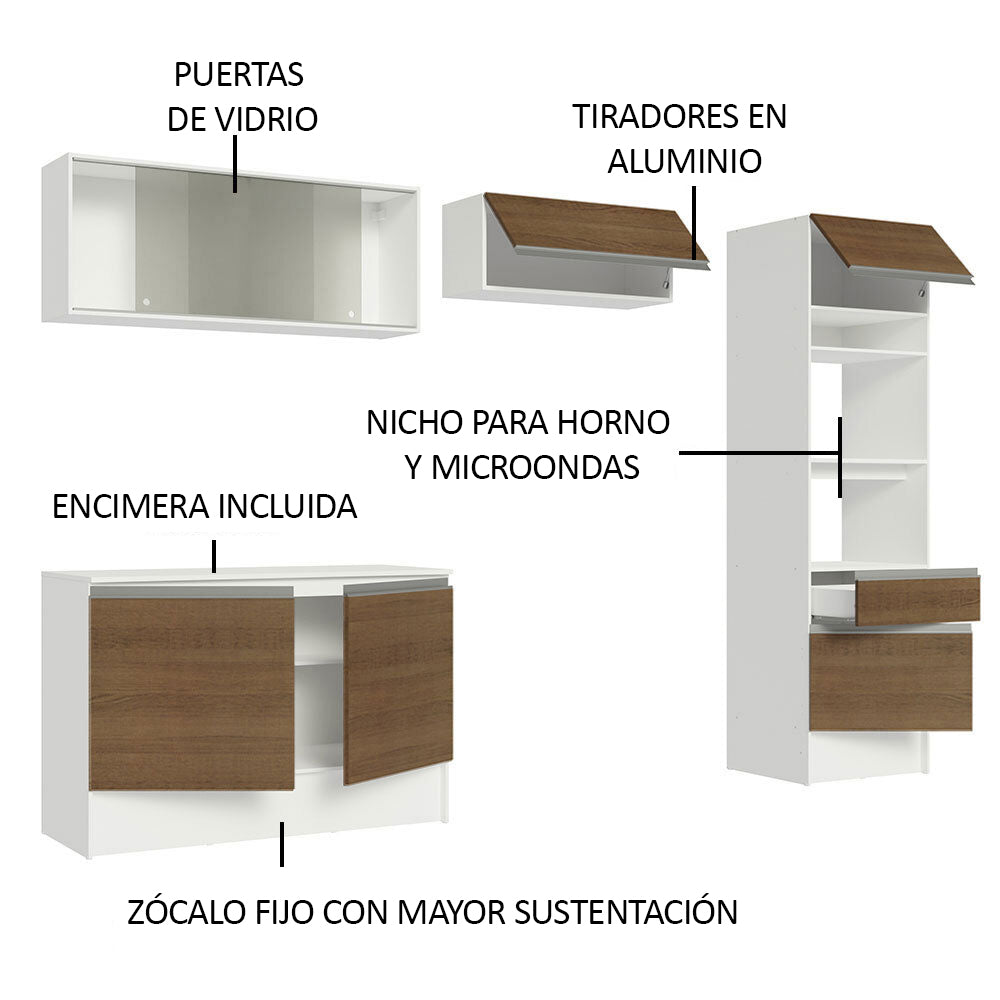 Cocina Integral Topazio 2.60 m con Encimera Blanco/Marrón