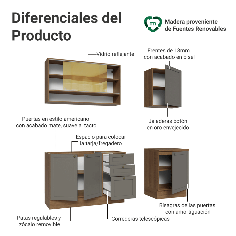 Cocina Integral Vik 1.80 Metros Marrón/Gris 04