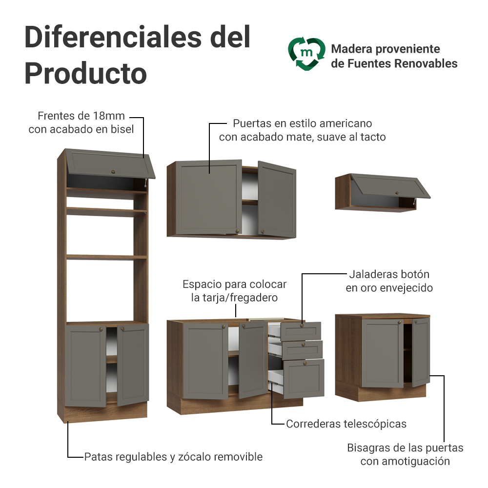 Cocina Integral Vik 2.70 Metros Marrón/Gris 01