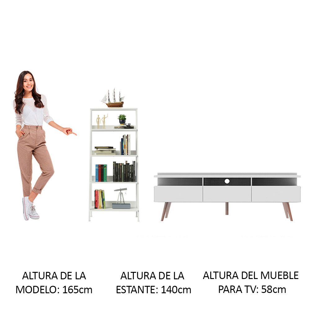 Centro de Entretenimiento para TV Londres + Mueble Estante Librero Blanco
