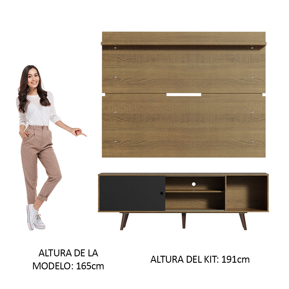 Centro de Entretenimiento para TV Dubai 160 cm Mesa y Panel Hasta 65 Pulgadas Marrón/Negro/Marrón Madesa