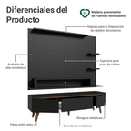 Centro de Entretenimiento para TV Reims Mesa y Panel Hasta 60 Pulgadas Negro